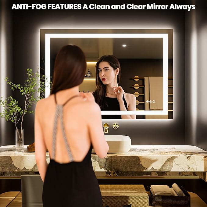 LOAAO 44"x30" LED Bathroom Mirror with Lights, Anti-Fog, Dimmable, Backlit + Front Lit, Lighted Bathroom Vanity Mirror for Wall, Memory Function