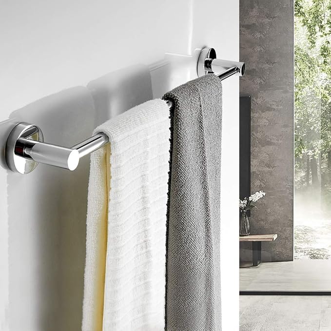 BESy Adjustable 15 to 26 Inch Single Bath Towel Bar Rack for Bathroom Accessories SUS304 Stainless Steel Towel Holder, Wall Mount with Screws Hand Towel Bar Rod Hotel Style, Polished Chrome