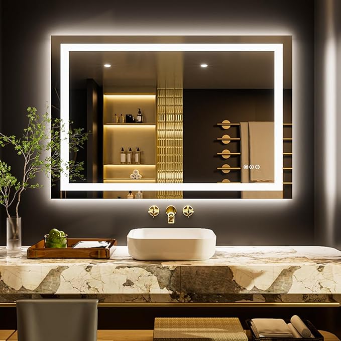 LOAAO 44"x30" LED Bathroom Mirror with Lights, Anti-Fog, Dimmable, Backlit + Front Lit, Lighted Bathroom Vanity Mirror for Wall, Memory Function