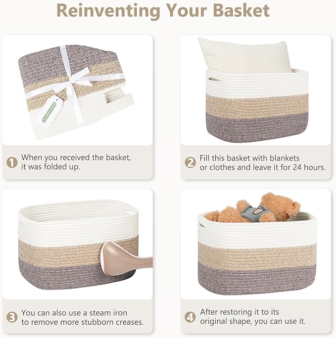 ECDYQXVU Cotton Rope Basket, Storage Baskets with Handle, 15x10x9 Inch Woven Basket for Shelves, Laundry, Towels, Clothes, Books, (Black Brown 1 Pack)
