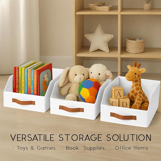 Homsorout Fabric Storage Bins for Organizing - 10 Pack Large Trapezoid Collapsible Storage Bins with Front Handle, Closet Organizers and Storage for Bedroom, Home Shelves, Small Spaces, White