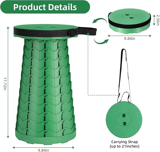 Qiguet Collapsible Stool, Folding Chair - Upgraded Portable Chair with Load Capacity 400lbs, Portable Stool for Camping Fishing Hiking - Folding Stool,Gifts for Fisherman (All Army Green)
