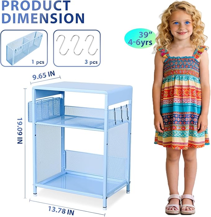 Sky Blue Kids Nightstand, Small Nightstand for Bedroom, End Table with Hooks and Holder, Toddler Bedside Table, Desk Organizer for Office, Small Desk for Living Room, Dorm (Sky Blue)