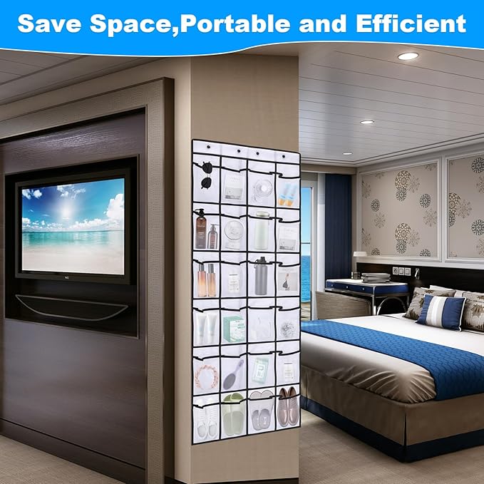 CTTZCKJ Over The Door Organizer For Cruise Ships|Magnetic Door Organizers with 24-Pocket for Cruise Ship|55"x21"|Cruise Over the Door Organizer,Magnetic Shoe Rack for Cruise,Behind-Door Storage