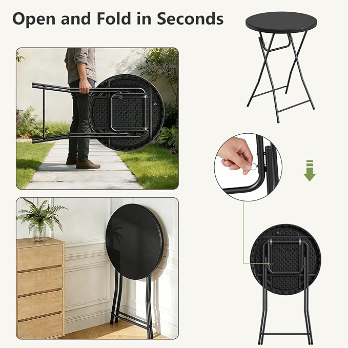 Folding Table 2 Pack, 32 Inch Foldable Cocktail Bar, High Top Round Folding Bar Tables No Assembly, Portable Bistro & Commercial Event Furniture for Wedding, Banquet, Party, Indoor Outdoor Use