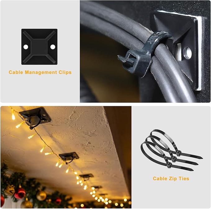 494 PCS Cable Management Kit - 4 Cable Sleeve Split, 2 Cable Organizer, 130 Adhesive Cable Clip, 6 Cable Holder, 2 Roll Cable Organizer Strap, 300 Cable Tie with 50 Mount, for Computer TV Under Desk