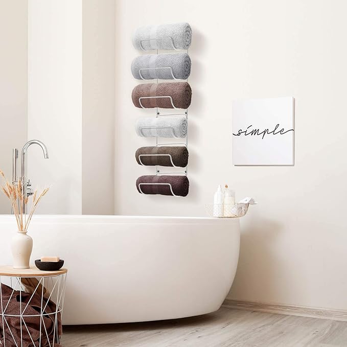 Sorbus Towel Rack Wall Mount – 6 Compartments of White Metal Towel Holder for Bathroom Decor Sets, Organizer for Linens, Gym, Rv, Door, Cabinet - Wine Rack Wall Mounted for Kitchen, Bar, Wine Cellar