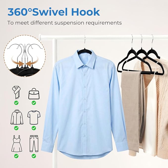 Smartor Black Velvet Hangers 120 Pack, Non Slip Clothes Hangers with Shoulder Notches, Premium Slim Space Saving Felt Hanger for Closet Organizers and Storage, Heavy Duty Hanger for Coat