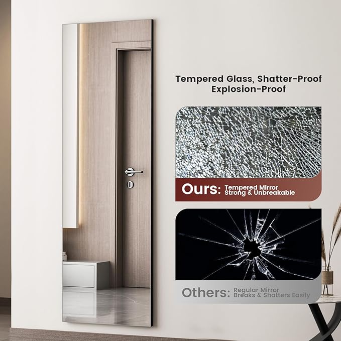 Kosmonia 71x28 Frameless Full Length Silver Coating Mirror w/Distortion Free, HD Reflection &Anti Desilvering, Tempered Glass, Easy Setup w/Stand, Wall/Standing