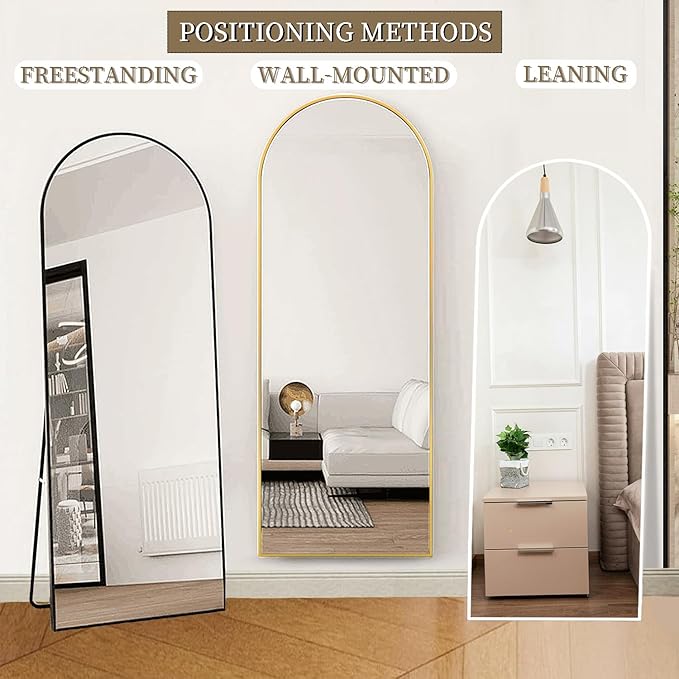 OGCAU Full Length Mirror, 64"x21" Arched Full Body Mirror, Hanging, Leaning or Standing, Wall Mounted for Bedroom Living Room, Gold