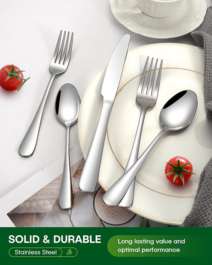 PHILIPALA 60 Piece Silverware Set, Stainless Steel Flatware Set for 12 Food Grade Novelty Flatware Cutlery Utensil Set Include Knife Fork Spoon Mirror Polished Dishwasher Safe