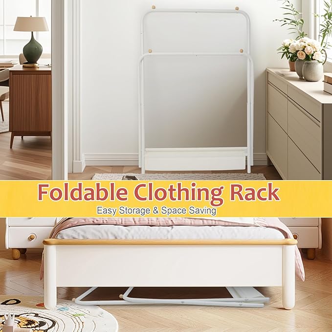 YGJT Kids Clothing Rack 2 Rods, Dress Up Storage for Little Girls with Bottom Storage Shelf, Cute Toddler Wardrobe Cloest Garment for Hanging Coat, Dance Costume, Dresses, Clothes in Bedroom, White