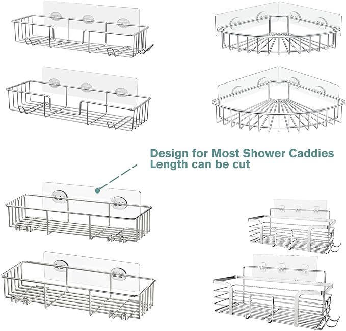 4 PCS Corner Shower Caddy Adhesive Sticker Replacement Hook, for Shower Caddy Bathroom Rack Shelf Soap Dish Basket Wall Hanging Hook with Strong Sticky, No Drilling Bath Toilet Kitchen Organizer