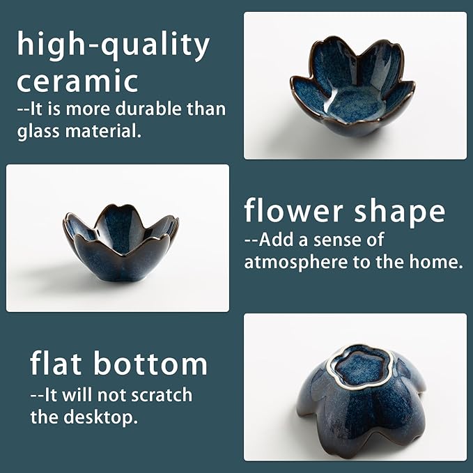 Mecaikru Flower Jewelry Tray Ceramic Ring Dish Jewelry Dish Small Trinket Tray Cute Ring Holder Key Bowl Decorative Plate Gifts For Mom/Sister/Friend, Birthday/Mother's Day/Christmas Gift (blue)