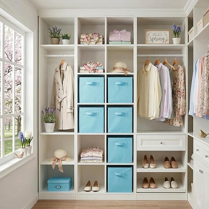 ShellKingdom Foldable Fabric Storage Cubes And Cloth Organizer Drawer For Closet And Toys, 13 X 13 X 13 INCH, 2 Pack (Light Blue)