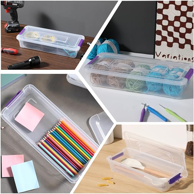 Plastic Storage Containers Clear Craft Storage Bins with Grey Handle,Organizer Box with Durable Lids Stackable Containers for Organizing Craft and Tools (8 Pack-4 Quart Purple)