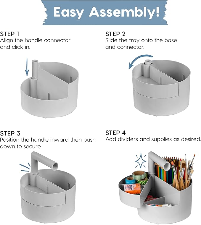 IRIS USA 2-Pack Desk Caddy Organizer |Made in USA| with Built-In Handle & 6 Storage Compartments for Markers, Pens, Arts & Crafts - Grey