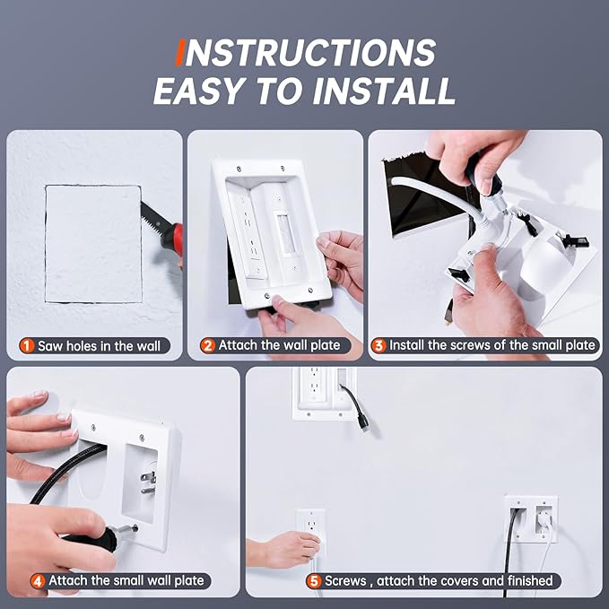 ZEXMTE in Wall Cable Management Kit, Cable Concealer Kit for Wall Mounted TV, Recessed Outlet with TV Cord Hider for Power Cables & Low Voltage Cables, Fits All Plugs