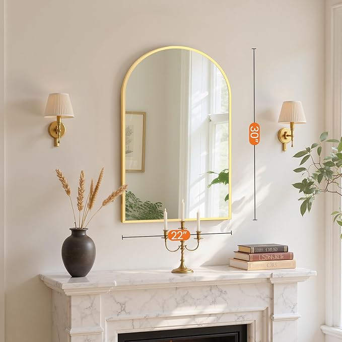 Sweetcrispy 22"x30" Arched Gold Bathroom Mirrors for Wall, Bathroom Mirrors for Over Sink, Metal Framed with HD Shatter-Proof Glass for Entryway, Living Room, Bedroom, Dressing Room, Home Decor