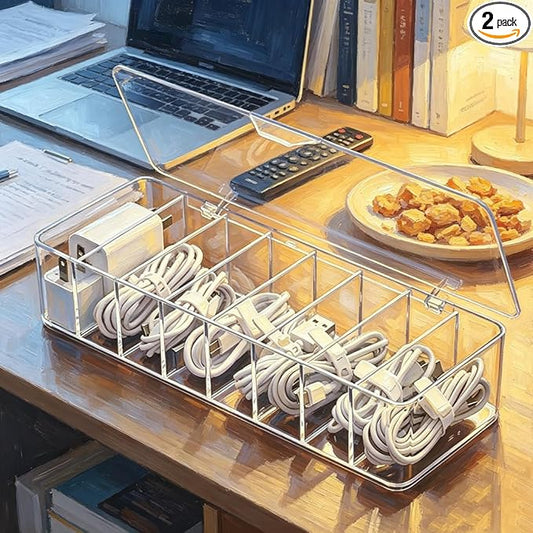2Pcs cord organizer box, 10.2 x 3.5 x 2.2in, Desktop Cord Organizer with Compartments (2)