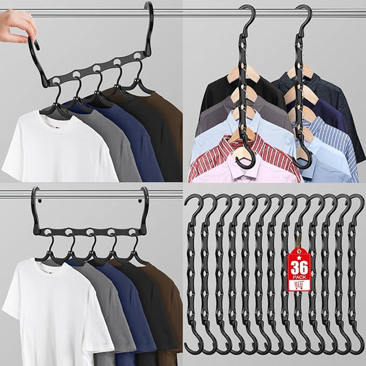 36 Pack Hangers Space Saving Magic Plastic Hanger Organizer Shirt Space Saving Hangers, Multi Space Saver Clothes Hangers for Closet Organizers Storage College Dorm Room Essentials, Dark Black