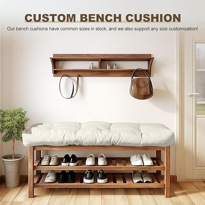 Bench Cushion 48 inches,Indoor/Outdoor Non-Slip Tufted Cushions, Premium Waterproof Linen, Soft Piano Sofa Cushions, Entryway Storage, Bay Window, High-Density Memory Foam(Light Grey-48x16x4in)