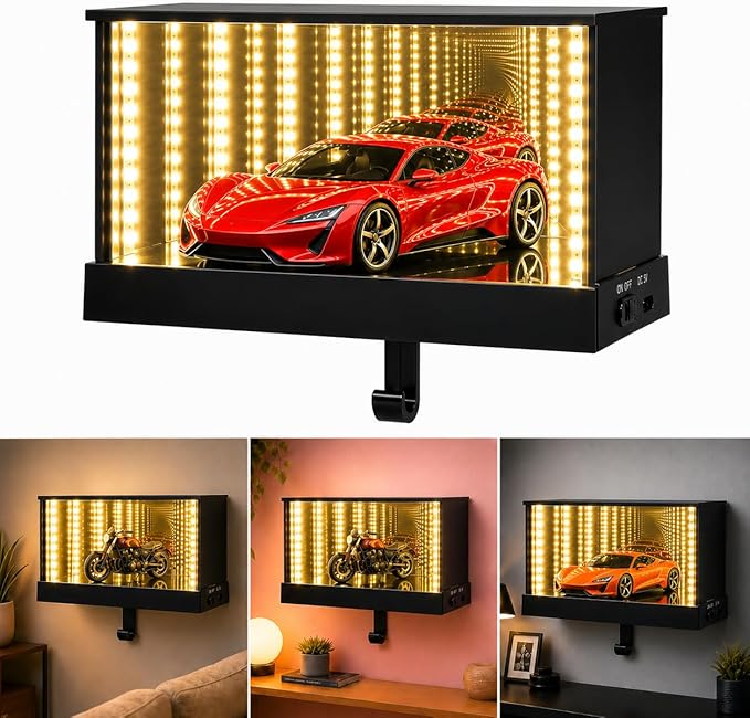 Infinity Mirror LED Car Key Holder for Wall, Magnetic Auto-Sensing Key Hanger for Garage, Modern Wall Mount Key Rack Display Organizer for Car Lovers, Entryway & Garage Decor