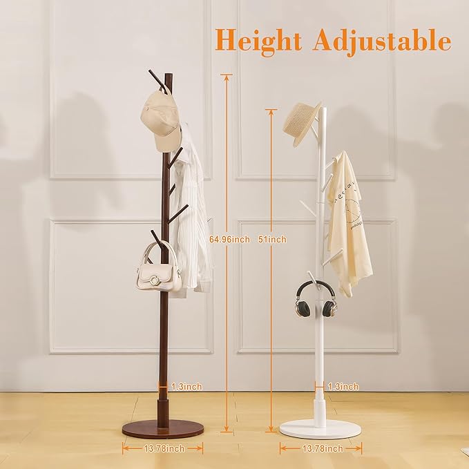 VECELO Coat Rack Freestanding, Entryway Hanger Stand, Umbrella Holder, Hall Tree With Hooks, Floor Standing Metal Tree Stand,White