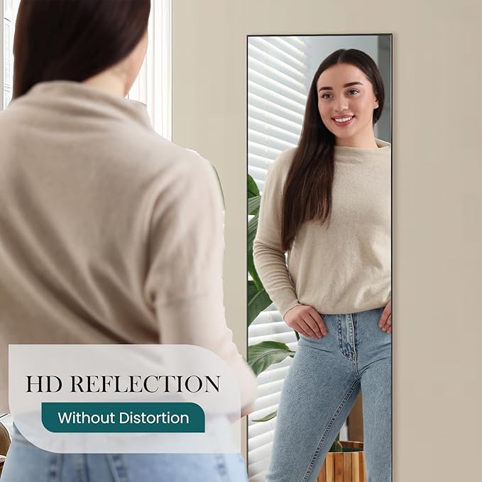NEWBULIG 59.1"x15.7" Full Length Mirror, Full Body Floor Mirror with Aluminum Alloy Thin Frame, Wall or Standing Mirror for Bedroom, Living Room, Dressing Room, Black