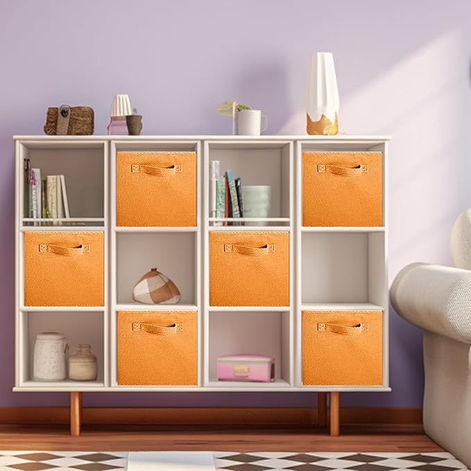 ShellKingdom Storage Bins, Foldable Fabric Storage Cubes And Cloth Organizer Drawer For Closet And Toys, 13 X 13 X 13 INCH, 6 Pack (Orange)