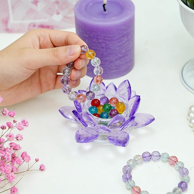 Crystal Flower Jewelry Tray, Transparent Decorative Trinket Dish for Rings, Earrings, Necklaces, Keys for Vanity Dresser Nightstand, Elegant Gift for Women Mother's Day (2, 4.4"(w) - Purple)
