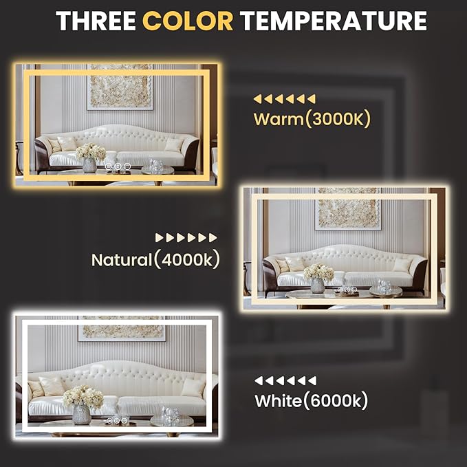 LOAAO 66"X40" LED Mirror for Bathroom, Lighted Bathroom Mirror with Lights, Anti-Fog, Dimmable, Memory Function, Clear Reflection