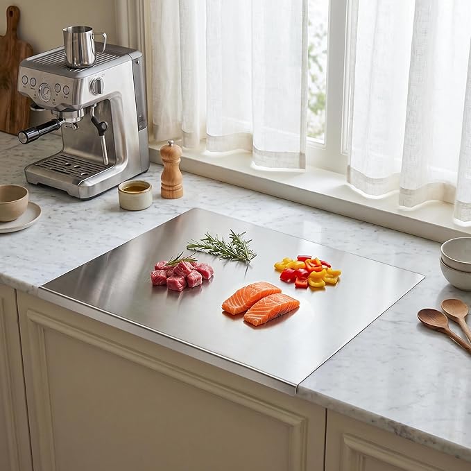 Stainless Steel Cutting Board with Lip, Metal Chopping Board for Kitchen Countertop, Single Stainless Steel Cutting Board For Food Prep (20 x 16 in / 50 × 40 cm)