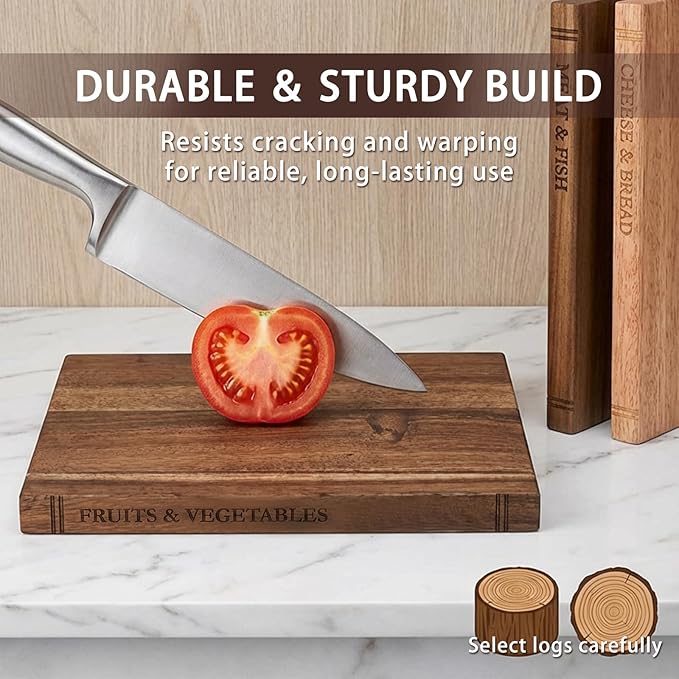 Solid Acacia Wooden Cutting Boards That Look Like Books, Decorative Book Shaped Cutting Board Library Set for Kitchen, Unique Gift for Book Lovers & Home Cooks (Mixed color 4)