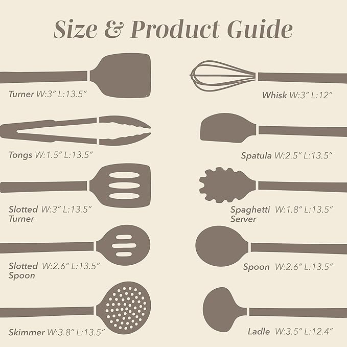 COOK WITH COLOR Silicone Cooking Utensils, Kitchen Utensil Set, Easy to Clean Silicone Kitchen Utensils, Cooking Utensils for Nonstick Cookware, Kitchen Gadgets Set, 10 Pieces, Brown