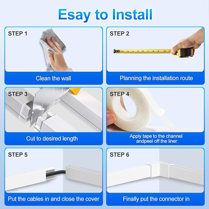 Cord Hider Kit, 128In One-Cord Covers for Wires on Wall, Premium Cable Management Wire Hiders for TV, Paintable Cable Raceway, 8 X L16.9 in X W0.6 X H0.4in, White