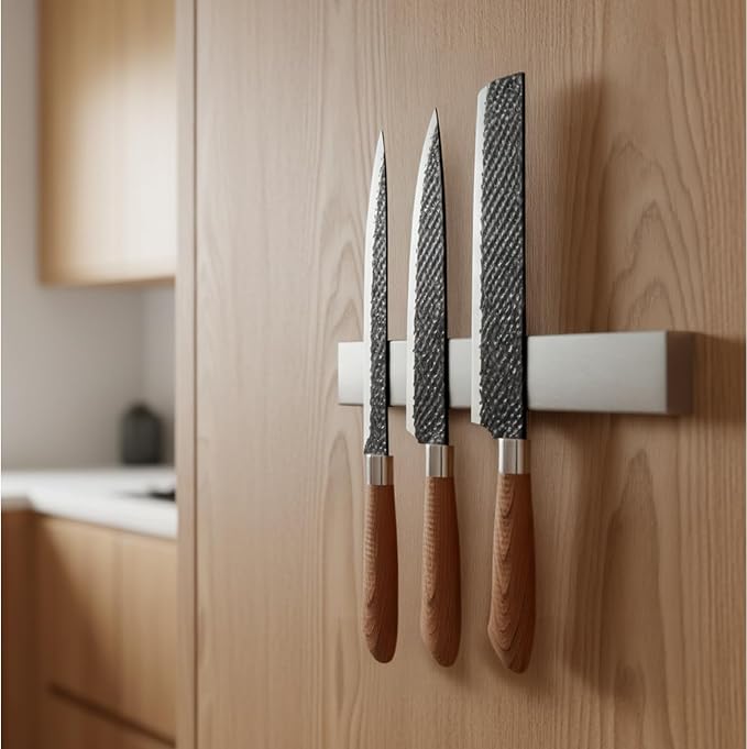 8 Inch Magnetic Knife Holder for Wall No Drill - Upgraded Stainless Steel Magnetic Knife Strip with 3M Type, Magnet Knife Strip Bar Rack for Kitchen Utensil & Tool Storage, Art Supply Essentials