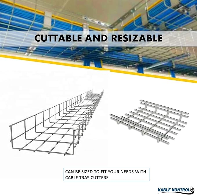 Kable Kontrol Cable Tray- 5 Feet Long - 24" Width, 6” Depth – Wire Mesh Tray Cable Management Rack Cords Organizer Cable Basket, Zinc Plated Steel NEC Approved for Network, Fiber Optic, Cabling