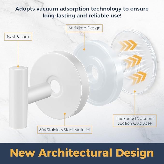 Heavy Duty Suction Cup Hooks for Glass Window,Tile,Mirror,Removable Shower Hooks for Inside Shower,Metal Towel Hooks for Bathroom,2 Pack(White)