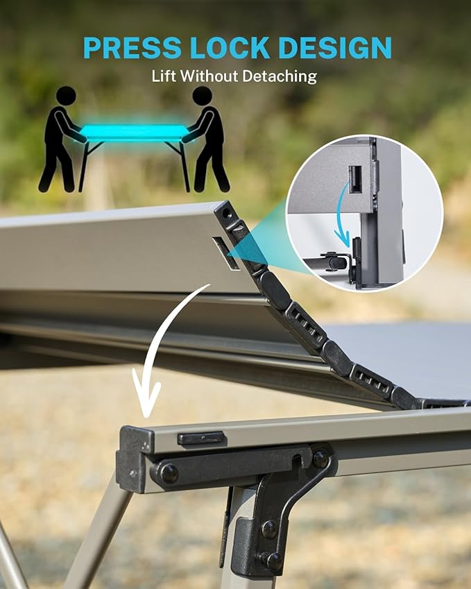 Gonex 50" Camping Table with Adjustable Height Legs for Uneven Ground, Portable Folding Aluminum Roll Up Table with Mesh Pocket for Camping, Picnic, BBQ, Cooking, Beach