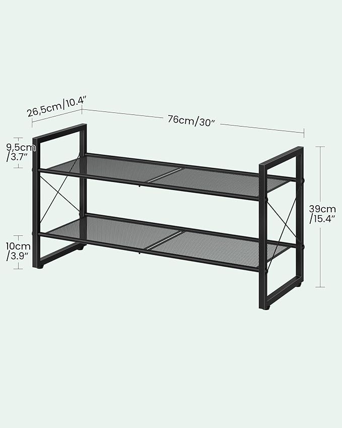 CHOEZON Shoe Rack, 2-Tier Shoe Rack for Closet, Metal Shoe Storage Organizer, Shoe Rack for Entryway, Shoe Shelf with Adjustable Feets, for Entryway, Hallway, Living Room, Bedroom, Black TXJ12BB
