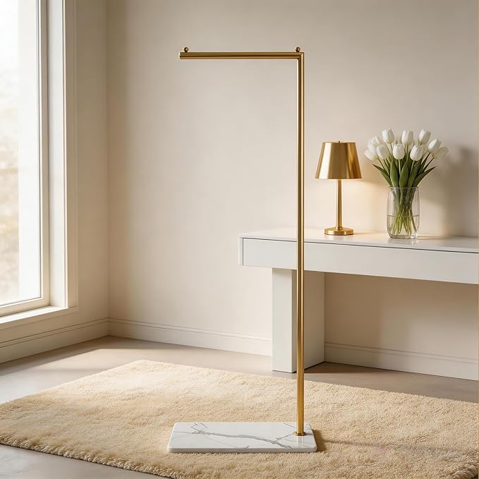 Gold Clothing Rack with Marble Base,Freestanding Garment Rack for Hanging Clothes,Modern Coat Rack, Minimalist Clothes Rack for Small Spaces,Bedroom,Entryway,Boutique Display (Gold)