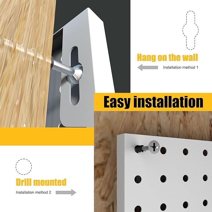 Spampur Peg Board, 6 Pack Metal Pegboard Panels White Pegboards Wall Organizer with 50 Hooks, Heavy Duty Peg Board for Walls Home, Garage Tool Storage, Office Organization, Craft Room, Kitchen