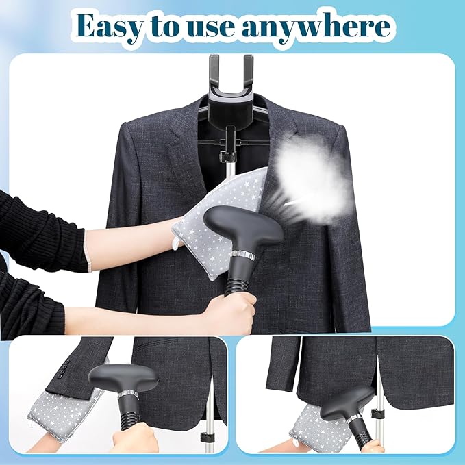 Garment Steamer Rack & Garment Steamer Ironing Glove for Steaming Clothes, Adjustable Garment Hanger Standing Handled Mini Ironing Board, Hanging Steamer Ironing Accessories for Clothes, Black