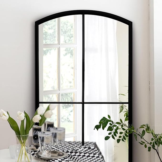 WAMIRRO Full Length Window Mirror,Black Arched Floor Grid Wall Mounted Mirrors for Fireplace/Entryway/Hallway/Living Room 28"X53"
