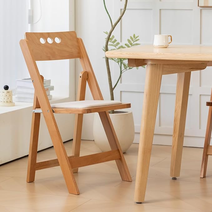 Wooden Folding Chair with Soft Cushion, Simple and Stylish, Comfortable and Durable, Suitable for Weddings, banquets and Events, 2 Sets, high backrest Natural，Linen pad