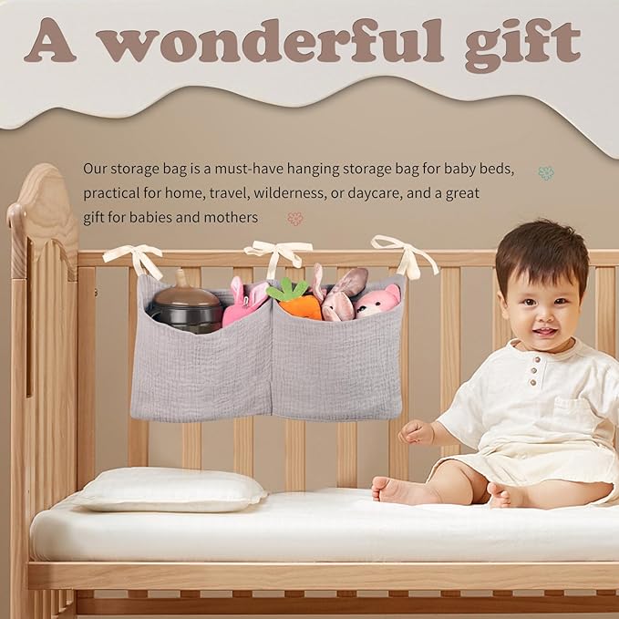 Dormitory Bed-Bunk Organizing Bag Nappy-bags Organizer Bedside Hanging Bags Milk Bottle Bib-Storage Bag Crib Organizer Bag Baby Nappy-Bag cotton (khaki)