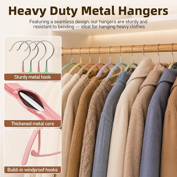 Heavy Duty Metal Coat Hangers 14 Pack, Sweater Hangers No Shoulder Bump, Non-Slip PVC Coating, Space Saving Clothes Hangers for Sweaters, Coats, Shirts, Skirts, Jackets, Pants