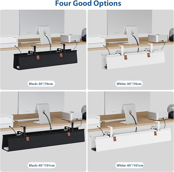 Zilink No Drill Under Desk Cable Management Tray 40" Cord Organizer for Table Clamp/Screw Mount Cable Management Under Desk Waterproof Fabric Cable Management Tray for Office, Home