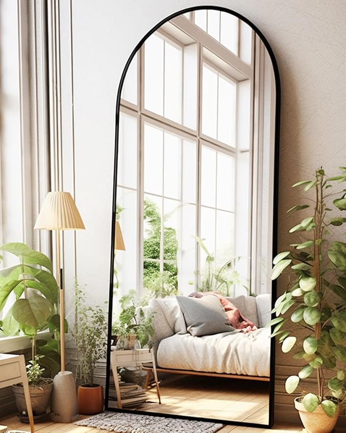 BEVERDY Arched Floor Mirror, 30" x 71" Oversized Full Body Mirror, Freestanding, Wall Mounted for Bedroom, Black